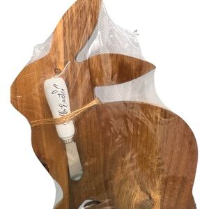 Wood Bunny Shaped Cheese Board with Spreader - Natural Wood